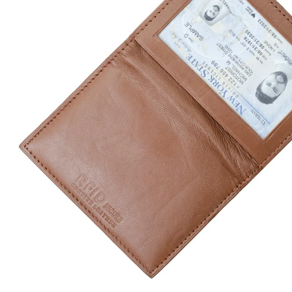 Men Genuine Leather ID window Credit Card Holder with RFID Blocking